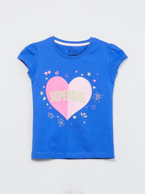 max Girls Blue Printed Round Neck T-shirt