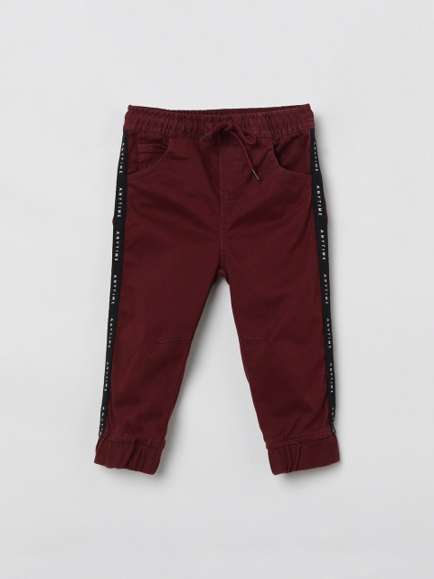 max Boys Burgundy Solid Slim-Fit Joggers