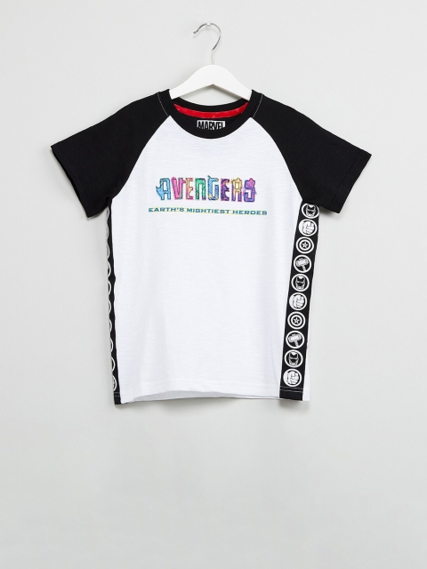 max Boys White Avengers Printed Round Neck T-shirt