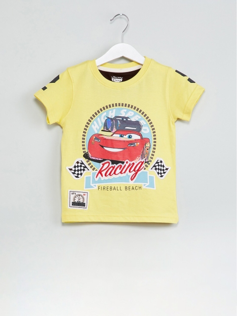 max Boys Yellow Printed Round Neck T-shirt