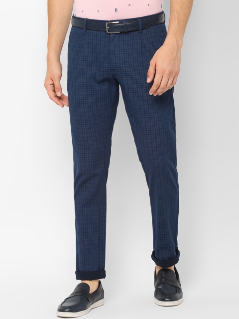 Allen Solly Men Navy Blue Slim Fit Checked Regular Trousers