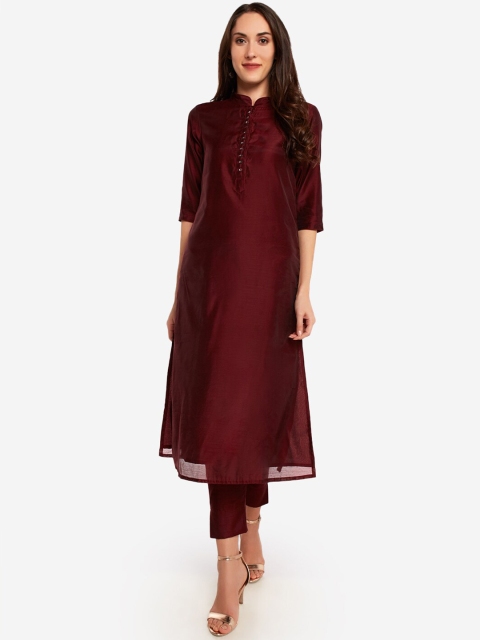 Desi Weavess Women Brown Solid Kurta with Trousers