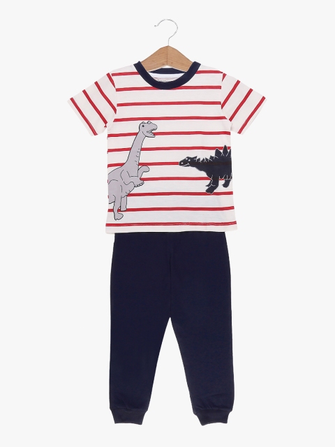My Milestones Boys Red & White Printed Night suit