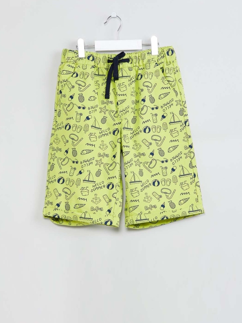 max Boys Green Printed Regular Fit Shorts