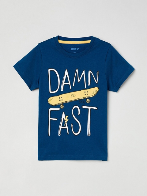 max Boys Navy Blue & White Printed Round Neck T-shirt