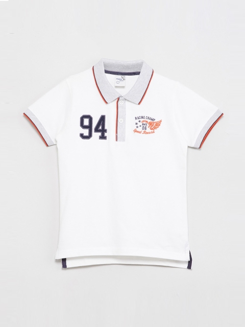 max Boys White Printed Polo Collar T-shirt