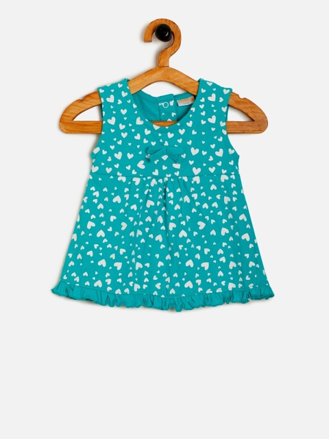 Aomi Girls Green Printed A-Line Dress