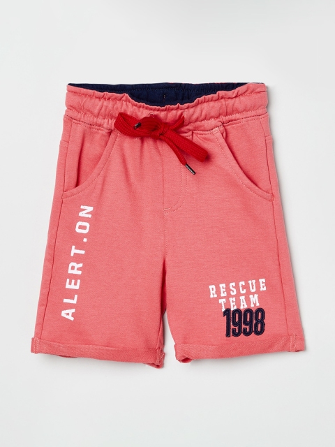 max Boys Coral Red Printed Regular Fit Shorts
