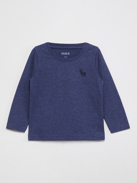 max Boys Navy Blue Solid Round Neck T-shirt