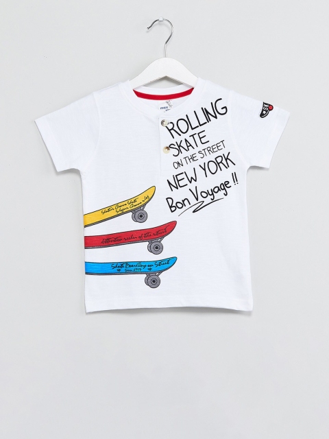 max Boys White Printed Round Neck T-shirt