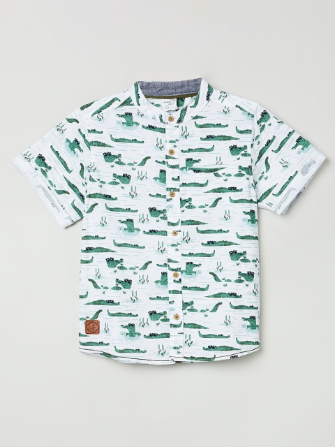 max Boys White Regular Fit Printed Casual Shirt