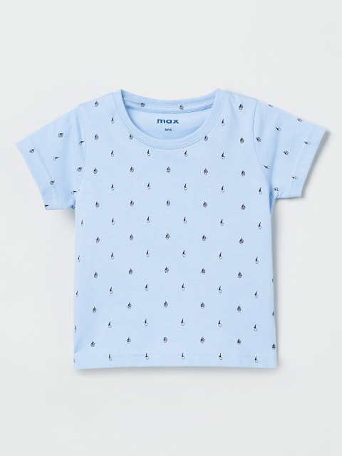 max Boys Blue Printed Round Neck T-shirt