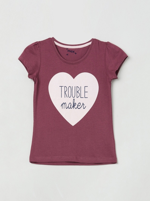 max Girls Mauve Printed Round Neck T-shirt