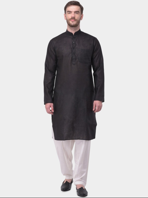 SG LEMAN Men Black & White Solid Kurta with Pyjamas