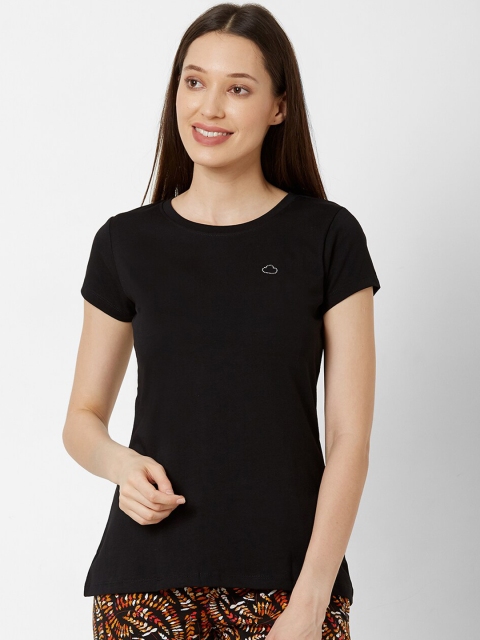 Sweet Dreams Women Black Solid Margarita Lounge T-shirt