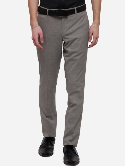 Greenfibre Men Grey Tapered Fit Solid Formal Trousers