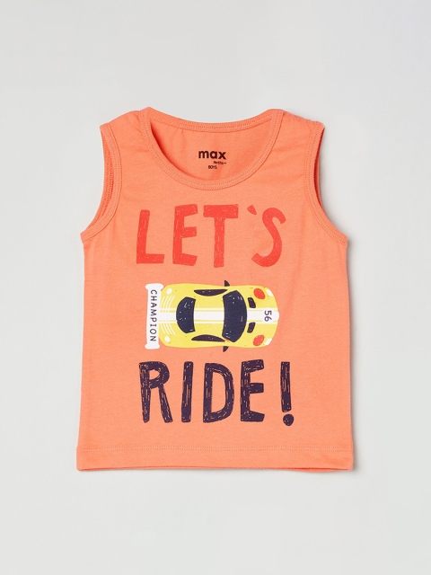 max Boys Orange & Black Printed Round Neck T-shirt