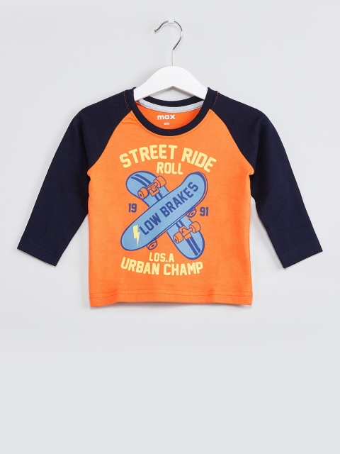 max Boys Orange Printed Round Neck T-shirt