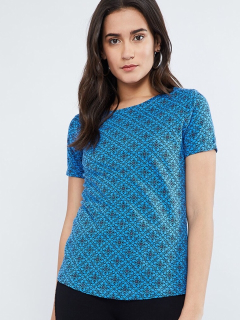 max Women Blue & Black Ethnic Print Top