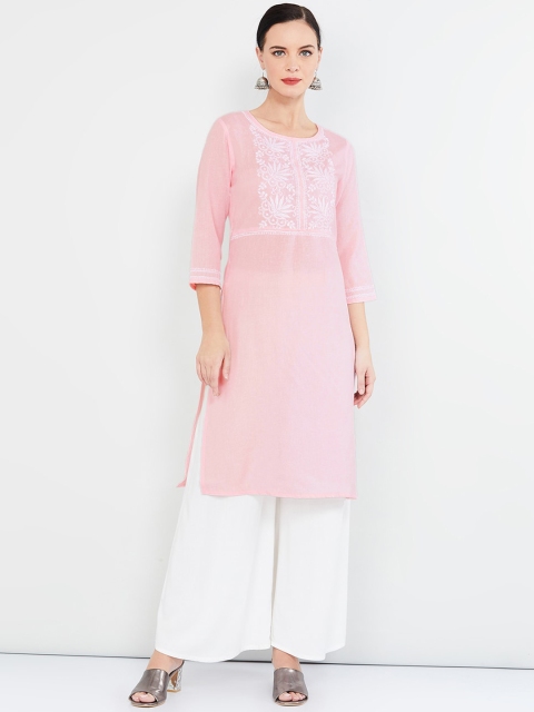max Women Pink Embroidered Straight Kurta