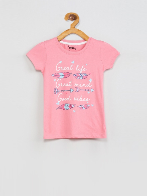max Girls Pink Printed Round Neck T-shirt