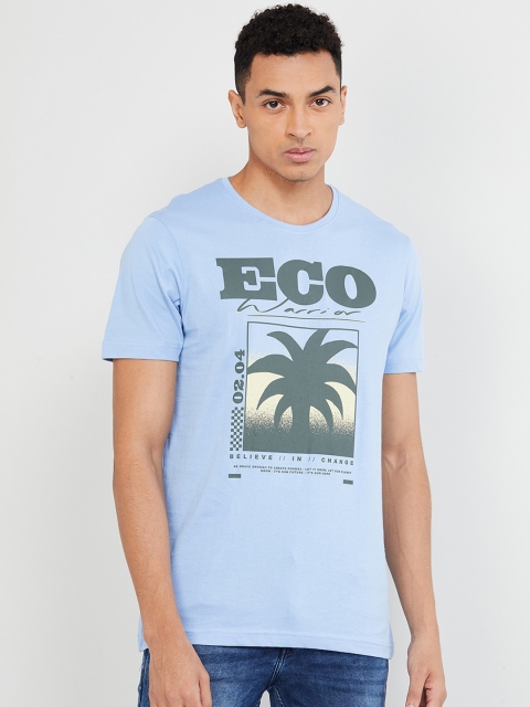 max Men Blue & olive Green Printed Round Neck T-shirt