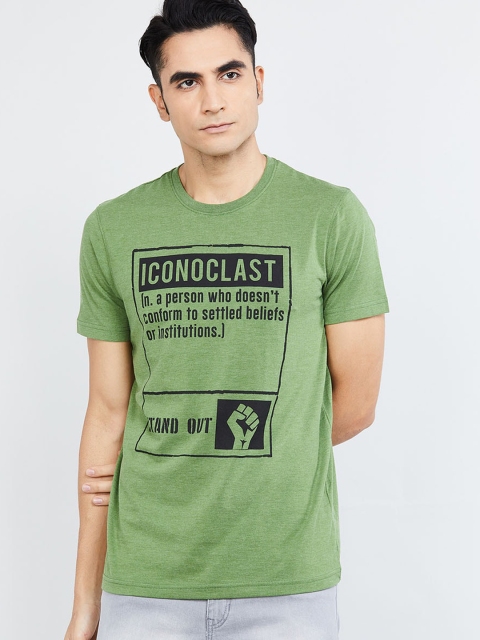 max Men Green Printed Round Neck T-shirt