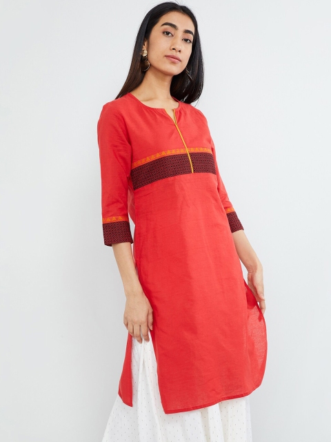 max Women Orange & Black Woven Design Anarkali Kurta