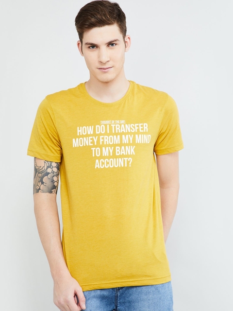 max Men Yellow & White Printed Round Neck T-shirt