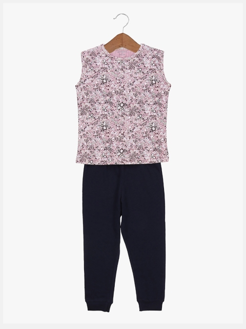 My Milestones Girls Pink & Grey Printed Night suit