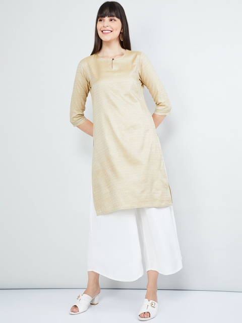 max Women Gold-Toned Woven Design Straight Kurta