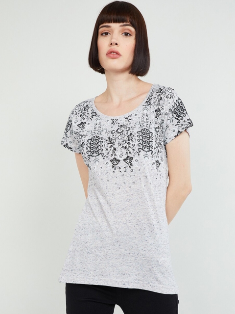 max Women Grey Melange Printed Top