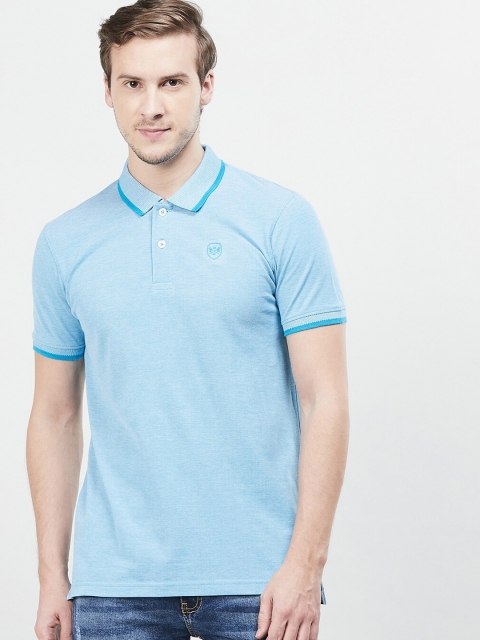 max Men Blue Solid Slim Fit Polo Collar T-shirt