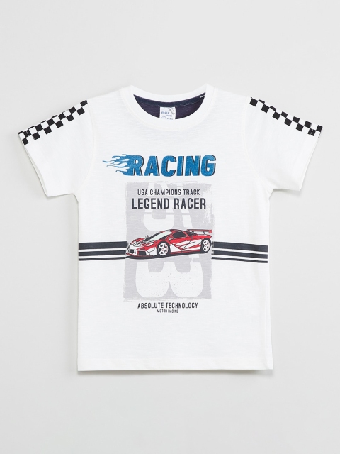 max Boys White & Black Printed Round Neck T-shirt