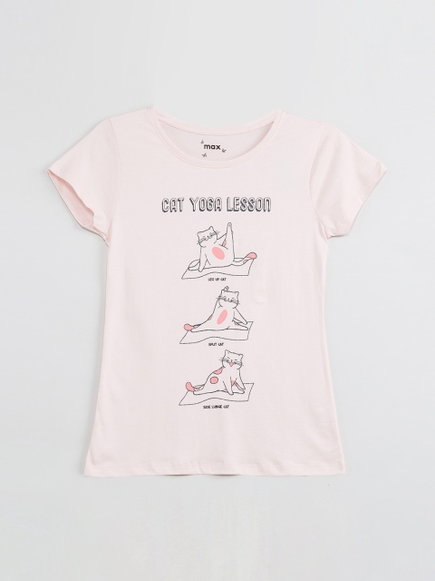 max Girls Pink Printed Round Neck T-shirt