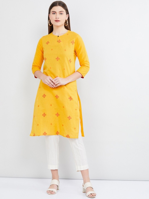 max Women Yellow Printed Straight Kurta