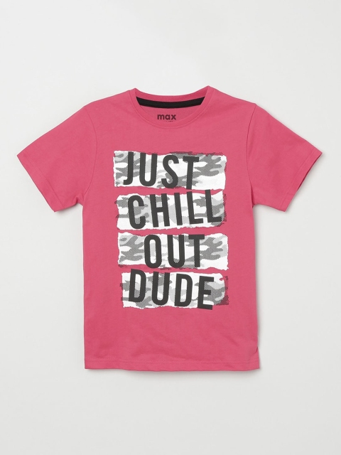 max Boys Pink & Black Printed Round Neck T-shirt