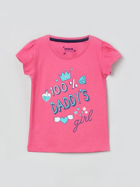 max Girls Pink & Blue Printed Round Neck T-shirt