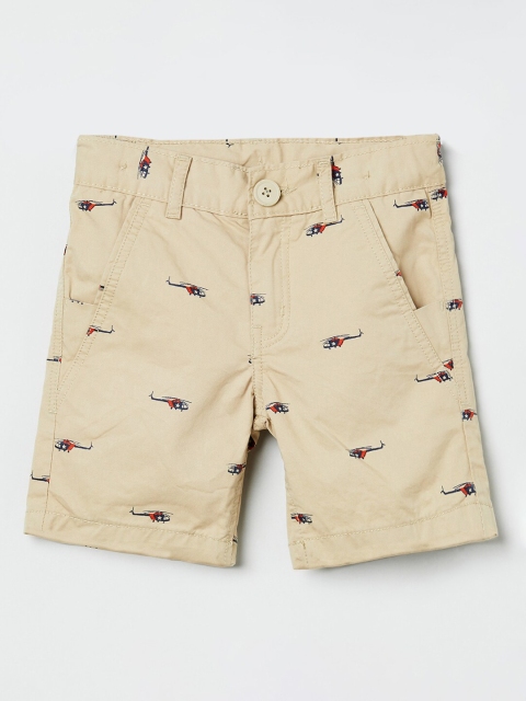 max Boys Beige & Black Printed Regular Shorts