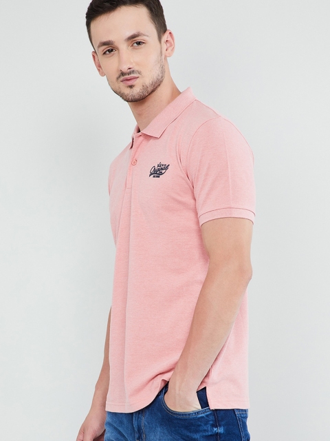 max Men Coral Pink Solid Polo Collar T-shirt