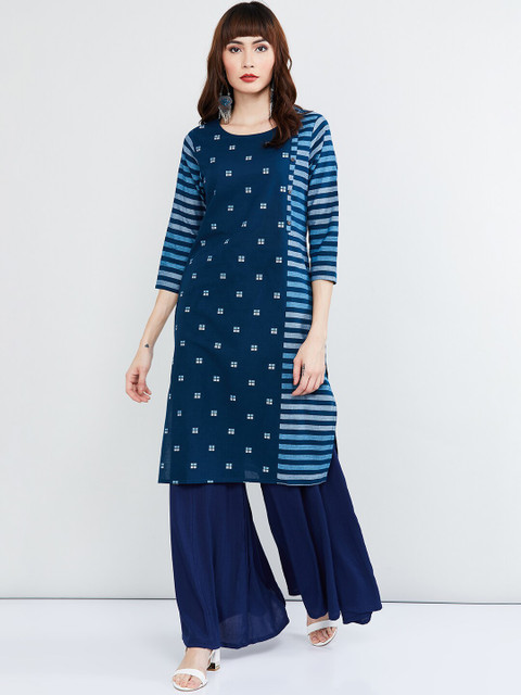 max Women Blue Striped Straight Kurta 
max Women Blue Striped Straight Kurta
