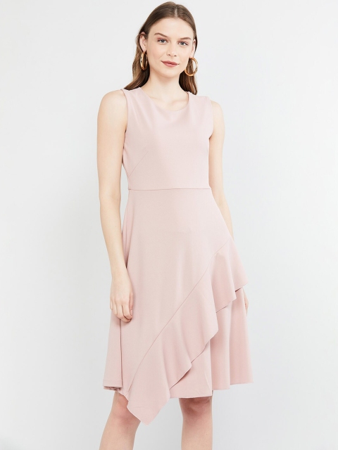 max Women Pink Solid Fit and Flare Dress