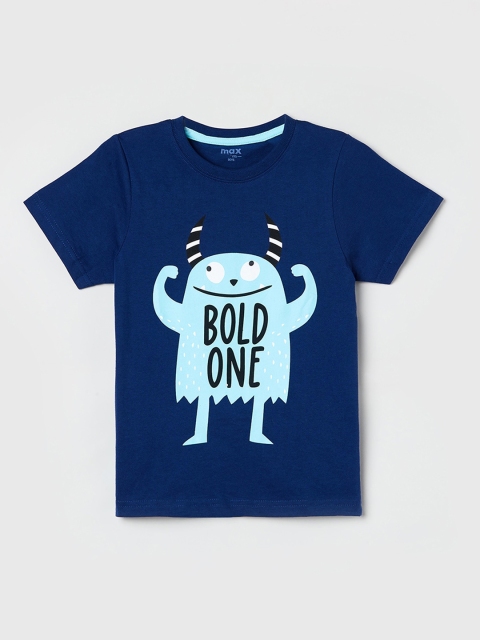 max Boys Navy Blue Printed Round Neck T-shirt