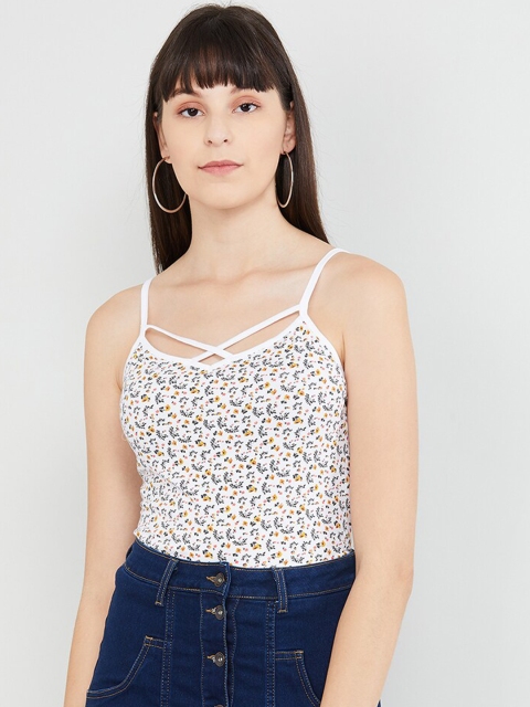 max Women White & Grey Micro Floral Printed Top
