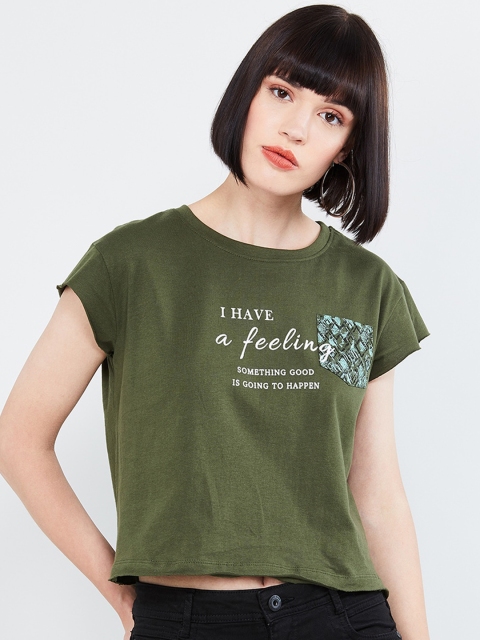 max Women Olive Green Printed Top