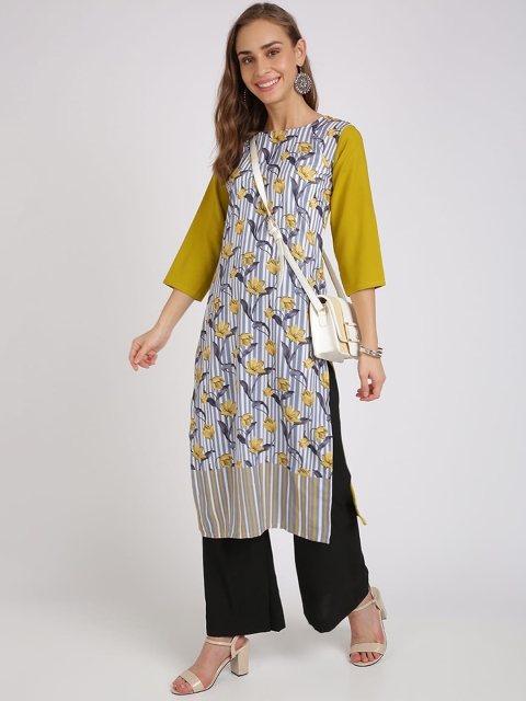 Silk Bazar Women Yellow & Blue Printed Kurta with Palazzos