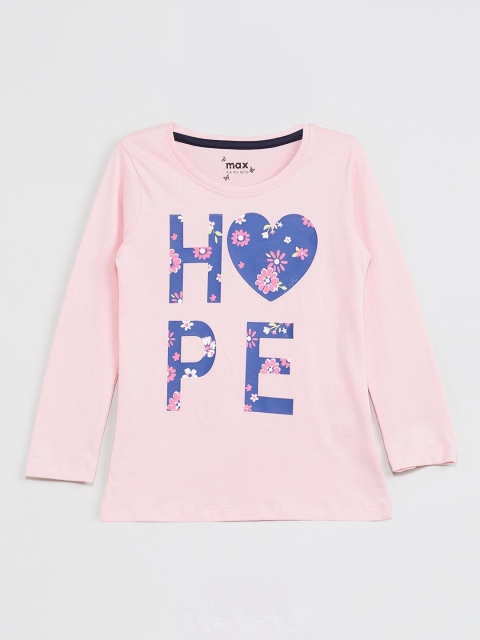 max Girls Pink & Blue Printed Round Neck T-shirt