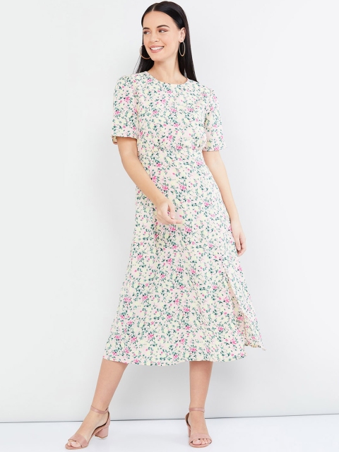 max Women Cream-Coloured Printed A-Line Dress