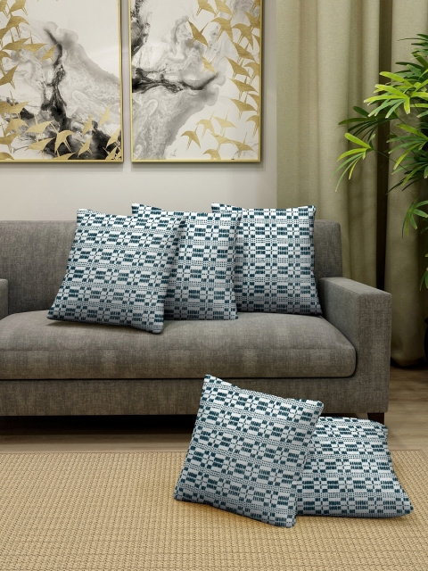 KLOTTHE Set Of 5 Green & White Geometric Square Cushions