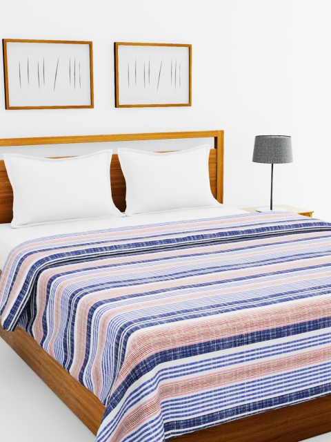BIANCA Blue & Pink Striped AC Room 150 GSM Double Bed Comforter